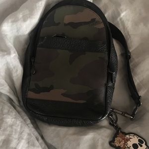 Coach Camo sling bag with skeleton key charm